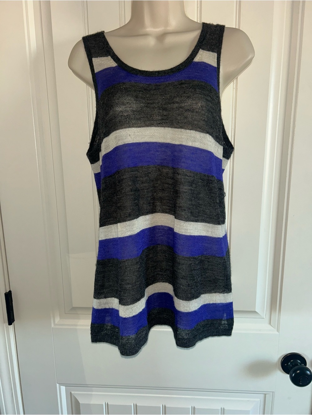 NEW Joie Striped Scoop Neck Tank in Black, Royal Blue & White 100% Alpaca Sz L